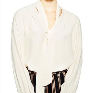 Topshop Cream ivory tie neck blouse